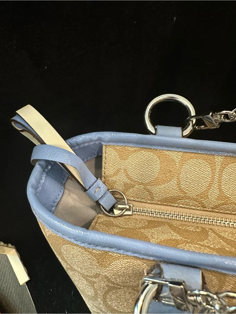 Coach #202 Peyton Signature Tote with Blue Trim and Cherry Charm
